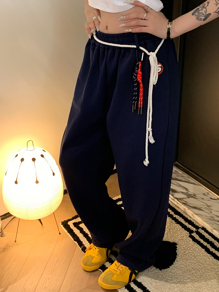2025 American-Style Loose Draped Wide-Leg Tie Sports Pants for Couples - Casual Versatile Straight-Leg Sweatpants