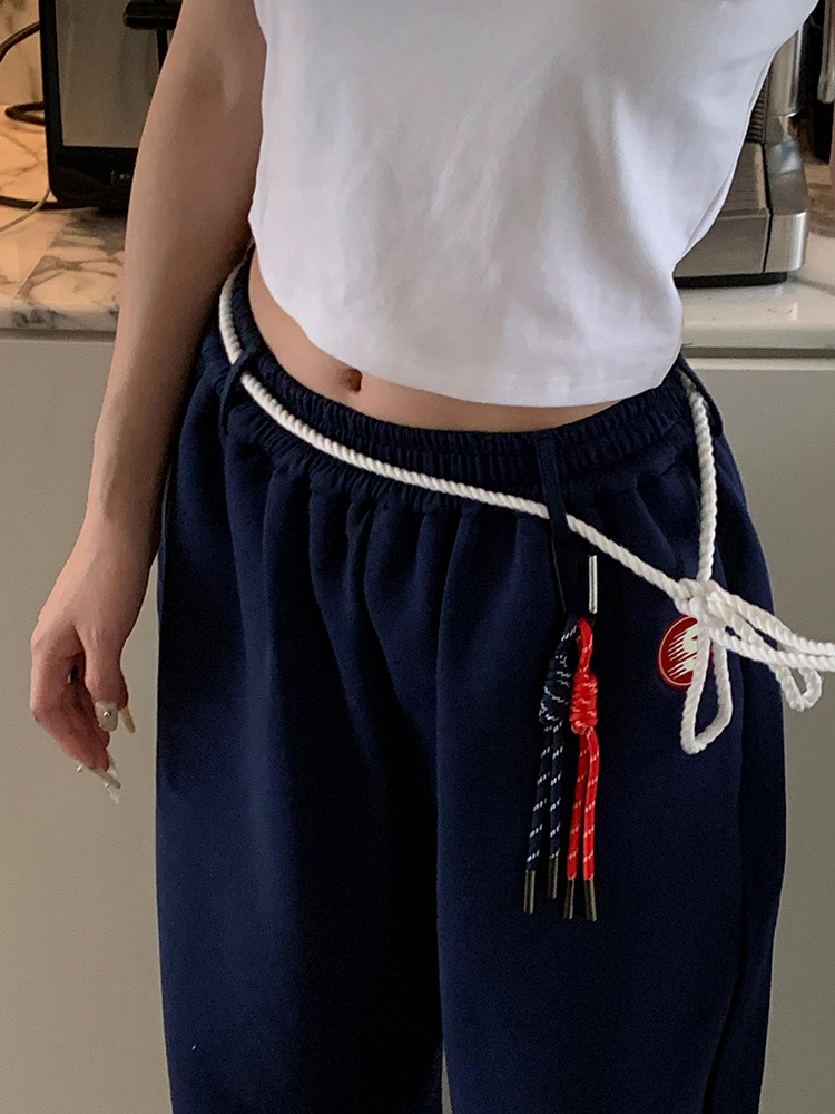 2025 American-Style Loose Draped Wide-Leg Tie Sports Pants for Couples - Casual Versatile Straight-Leg Sweatpants