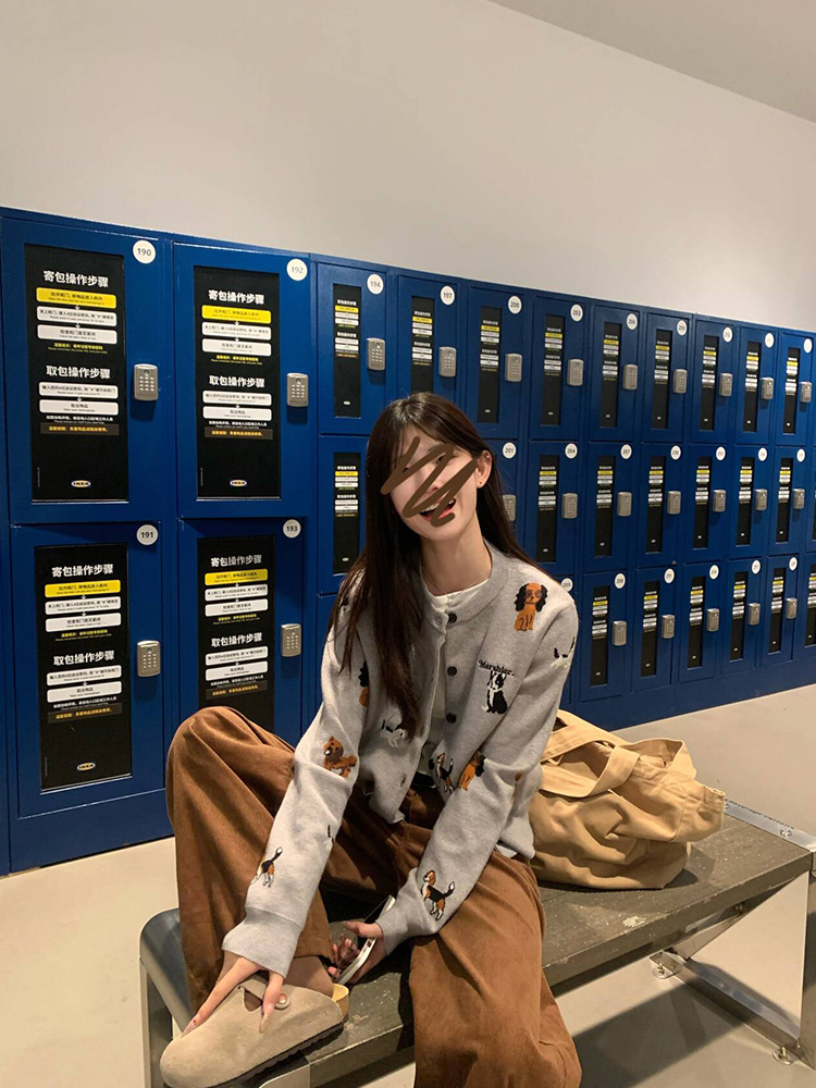 2025 American Vintage Dog Embroidery Knitted Cardigan Sweater for Women, Slimming Autumn Short Jacket, Cozy Y2K Style 2025 American Vintage Dog Embroidery Knitted Cardigan Sweater for Women, Slimming Autumn Short Jacket, Cozy Y2K Style