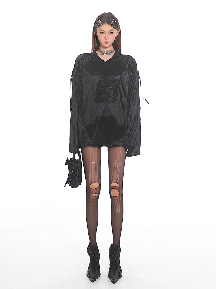 2025 Early Spring Jersey Aesthetic Hot Girl Lace Splicing Glossy Silver T-Shirt - Trendy 90s Inspired Fashion Top 2025 Early Spring Jersey Aesthetic Hot Girl Lace Splicing Glossy Silver T-Shirt - Trendy 90s Inspired Fashion Top