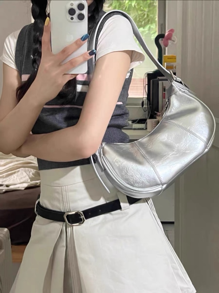 2025 Korean Minimalist Silver Underarm Bag for Women - High-End Shoulder Crossbody Tote