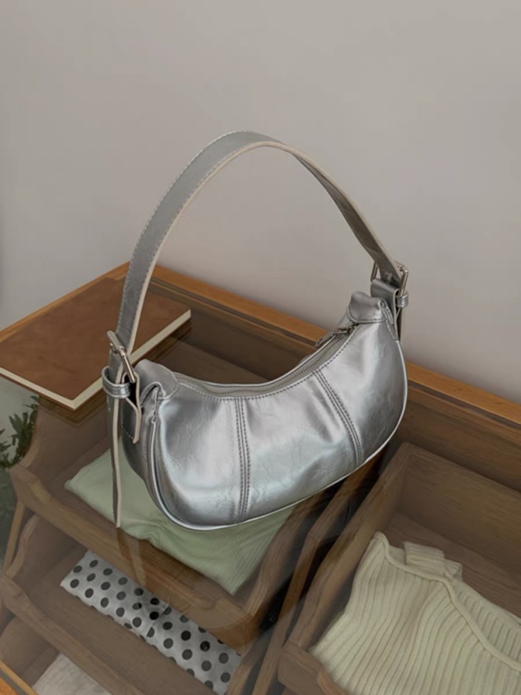 2025 Korean Minimalist Silver Underarm Bag for Women - High-End Shoulder Crossbody Tote 2025 Korean Minimalist Silver Underarm Bag for Women - High-End Shoulder Crossbody Tote