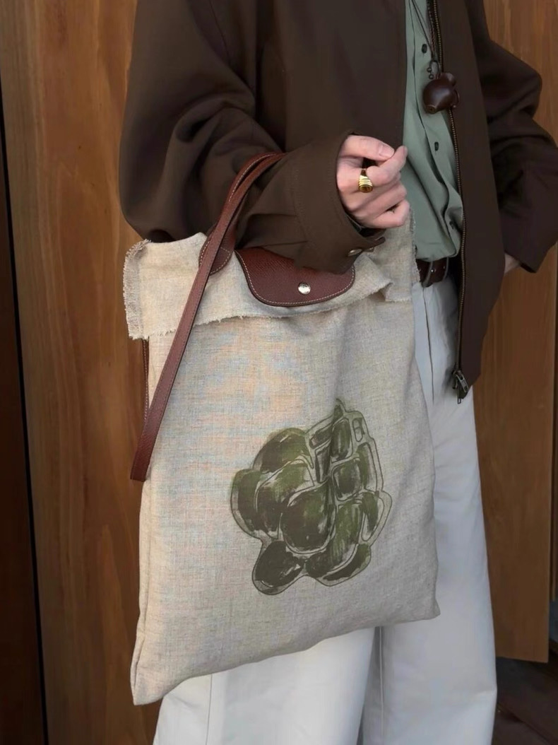 2025 Large Capacity Graffiti Linen Canvas Shoulder Tote Bag for Women - Trendy Shopping Handbag