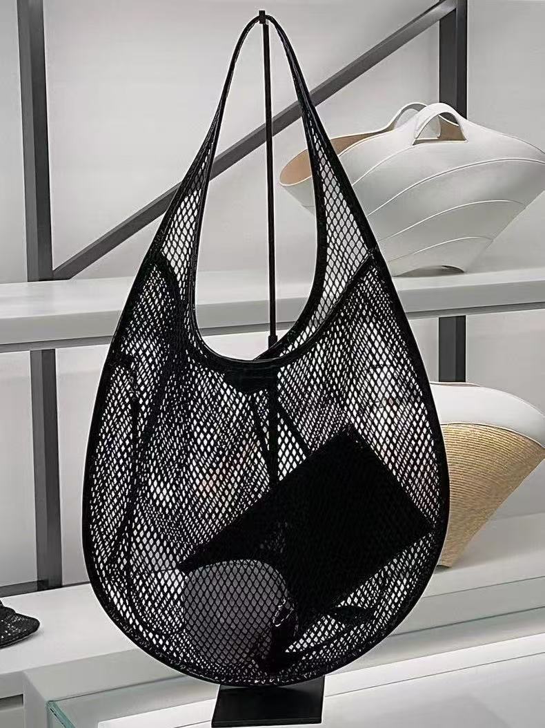 2025 Minimalist Hollow Mesh Shoulder Bag - Round Dark Series Underarm Tote for Internet Celebrity Style 2025 Minimalist Hollow Mesh Shoulder Bag - Round Dark Series Underarm Tote for Internet Celebrity Style