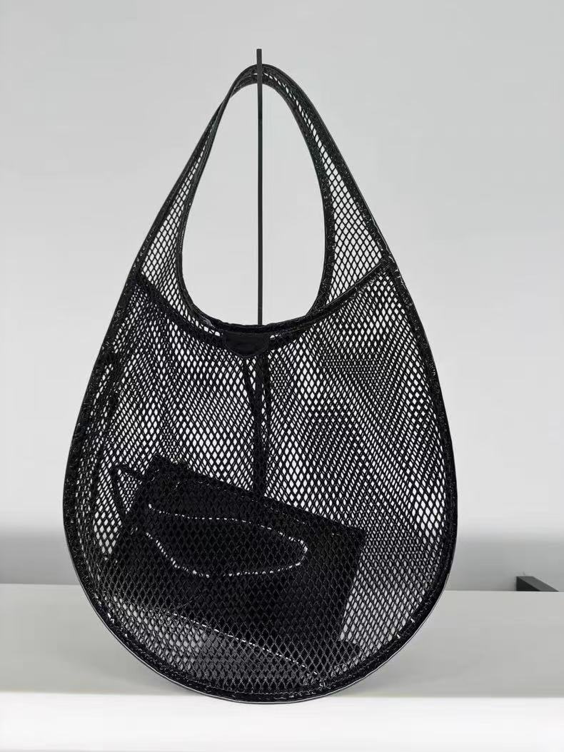 2025 Minimalist Hollow Mesh Shoulder Bag - Round Dark Series Underarm Tote for Internet Celebrity Style