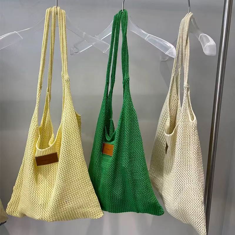 2025 New Niche Design Knitted Mesh Hollow Weave Shoulder Bag for Women - Casual Large Capacity Tote