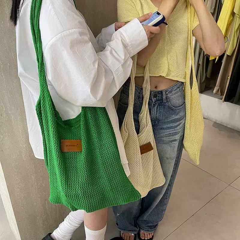 2025 New Niche Design Knitted Mesh Hollow Weave Shoulder Bag for Women - Casual Large Capacity Tote 2025 New Niche Design Knitted Mesh Hollow Weave Shoulder Bag for Women - Casual Large Capacity Tote