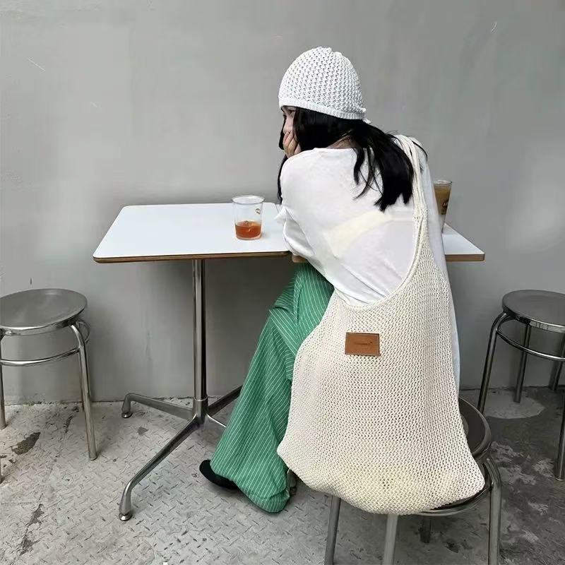2025 New Niche Design Knitted Mesh Hollow Weave Shoulder Bag for Women - Casual Large Capacity Tote 2025 New Niche Design Knitted Mesh Hollow Weave Shoulder Bag for Women - Casual Large Capacity Tote