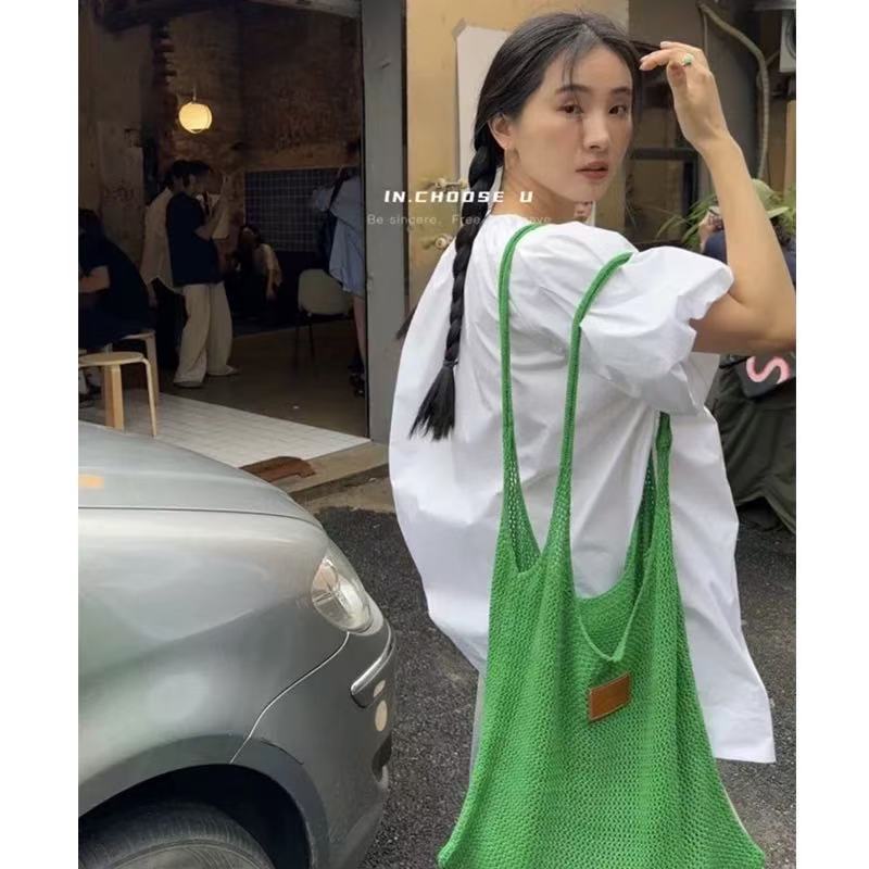 2025 New Niche Design Knitted Mesh Hollow Weave Shoulder Bag for Women - Casual Large Capacity Tote