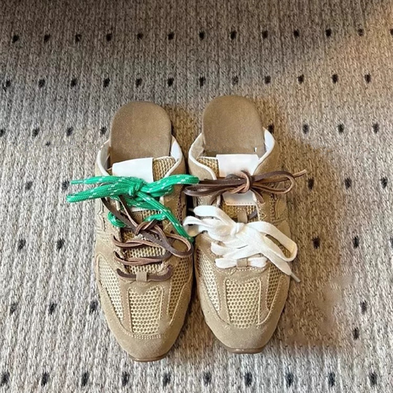 2025 New Style Casual Slip-On Mule Shoes with Laces - Genuine Leather Flat Closed-Toe Slippers for Women - Outdoor Y2K Fashion