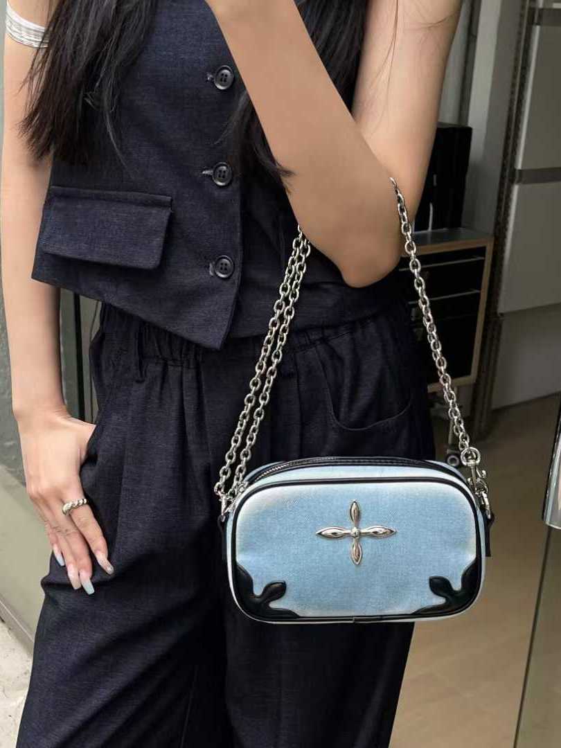 2025 New Style Cross Badge Denim Chain Small Square Bag - Trendy Millennium Hot Girl Shoulder Crossbody Bag 2025 New Style Cross Badge Denim Chain Small Square Bag - Trendy Millennium Hot Girl Shoulder Crossbody Bag