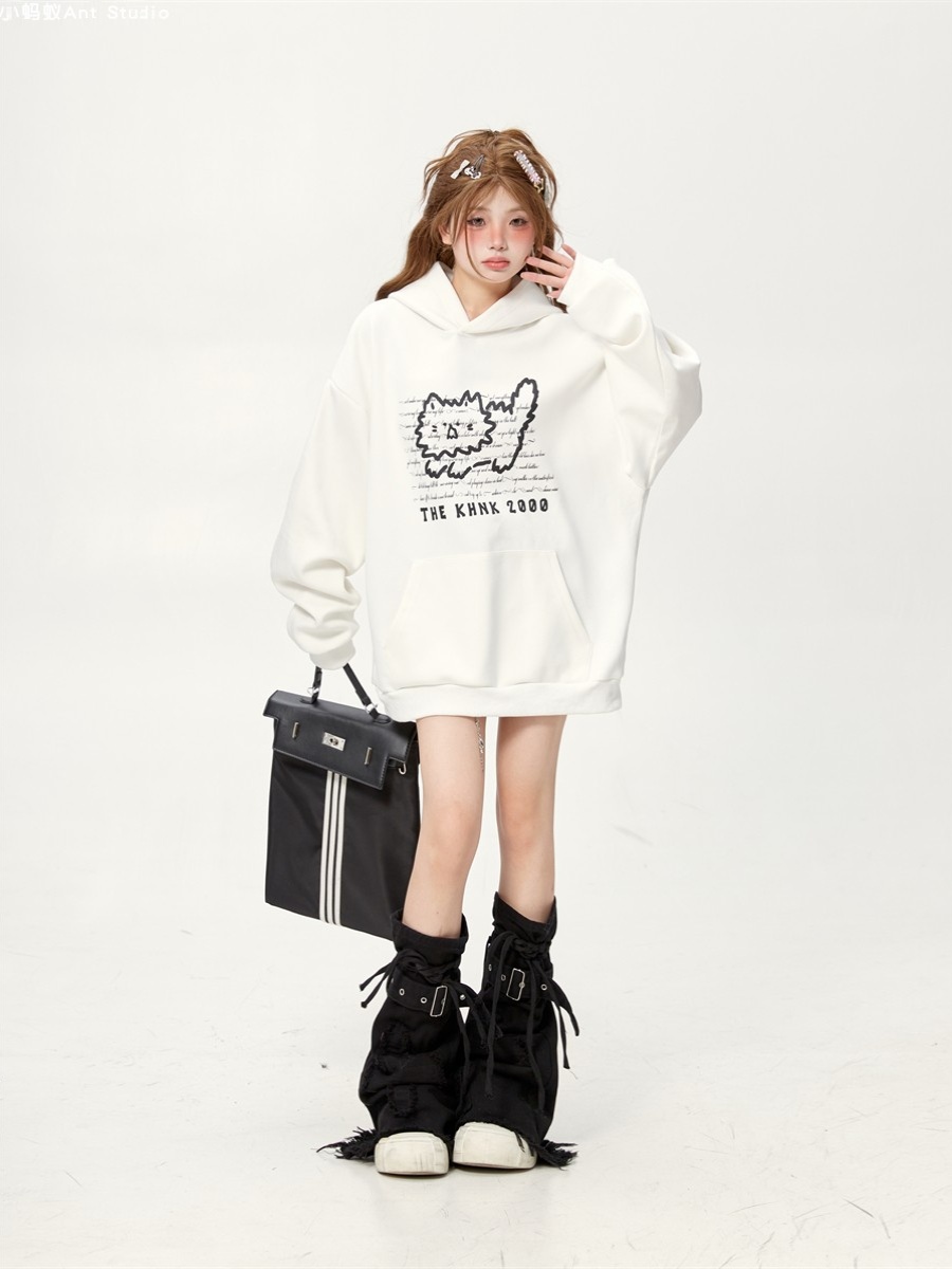 2025 Oversized White Hoodie for Women - Korean Style Lazy Fashion Sweatshirt for Spring & Autumn Couples 2025 Oversized White Hoodie for Women - Korean Style Lazy Fashion Sweatshirt for Spring & Autumn Couples