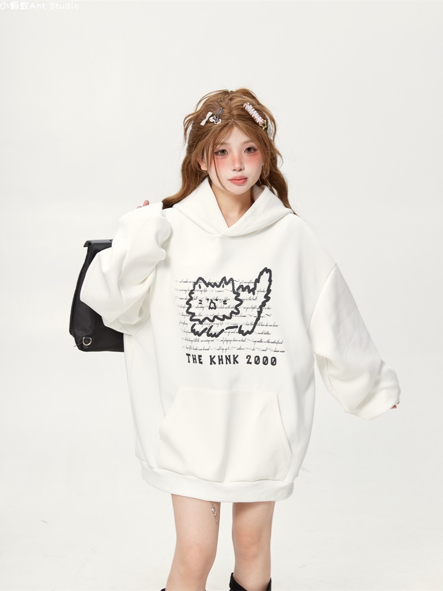 2025 Oversized White Hoodie for Women - Korean Style Lazy Fashion Sweatshirt for Spring & Autumn Couples 2025 Oversized White Hoodie for Women - Korean Style Lazy Fashion Sweatshirt for Spring & Autumn Couples