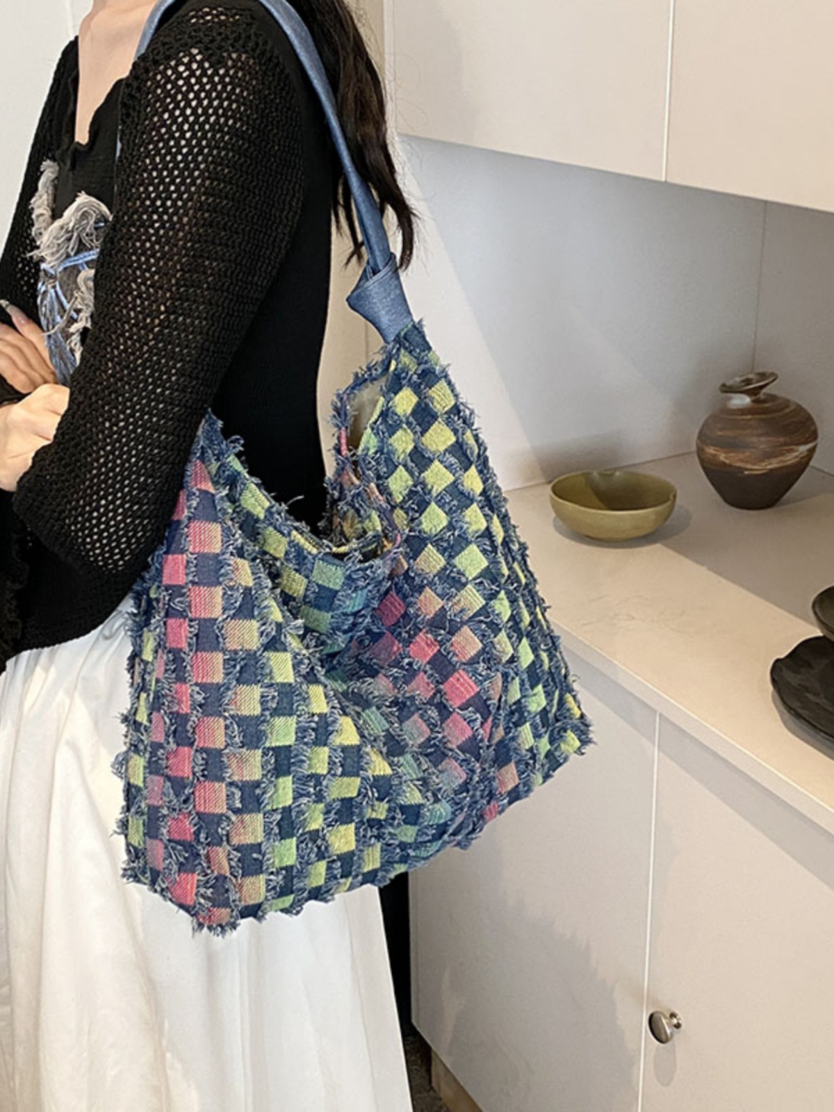2025 Retro Large Capacity Denim Tote Bag for Women - Casual Shoulder Bag for Students & Commuting, Trendy Everyday Style