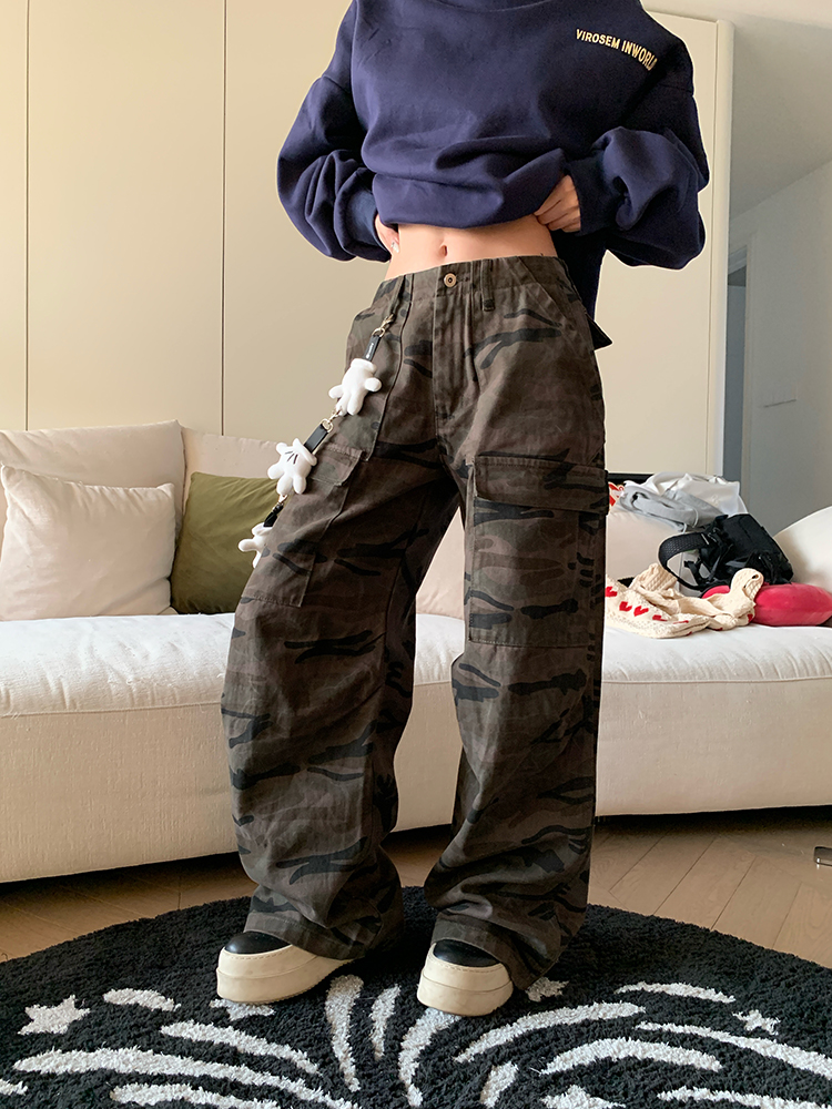 2025 Spring American Vintage Big Pocket Camouflage Pants for Men and Women - Loose Fit Outdoor Straight Casual Long Pants