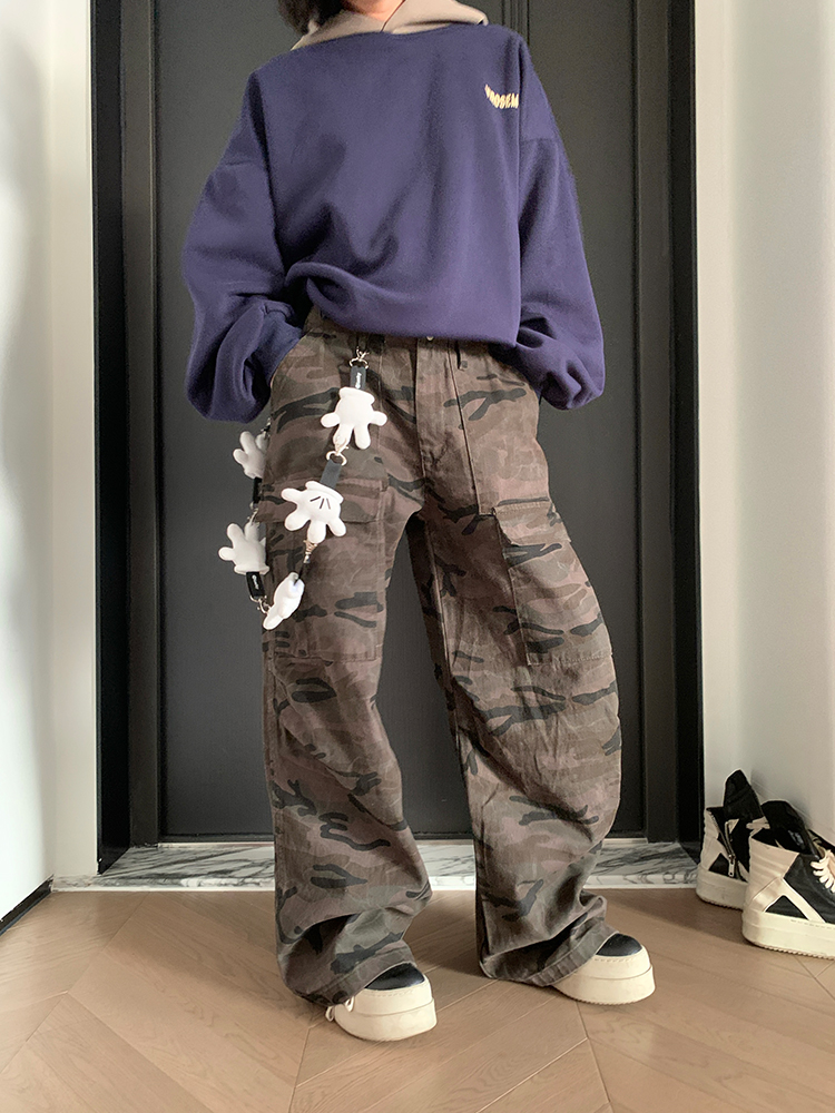 2025 Spring American Vintage Big Pocket Camouflage Pants for Men and Women - Loose Fit Outdoor Straight Casual Long Pants