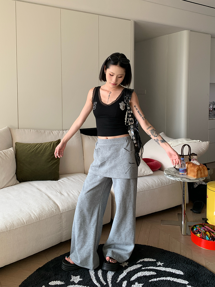 2025 Spring American Vintage Two-Piece Star Print Sweatpants for Women - Loose Casual Straight Leg Fashion Long Pants 2025 Spring American Vintage Two-Piece Star Print Sweatpants for Women - Loose Casual Straight Leg Fashion Long Pants