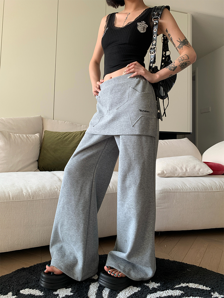 2025 Spring American Vintage Two-Piece Star Print Sweatpants for Women - Loose Casual Straight Leg Fashion Long Pants