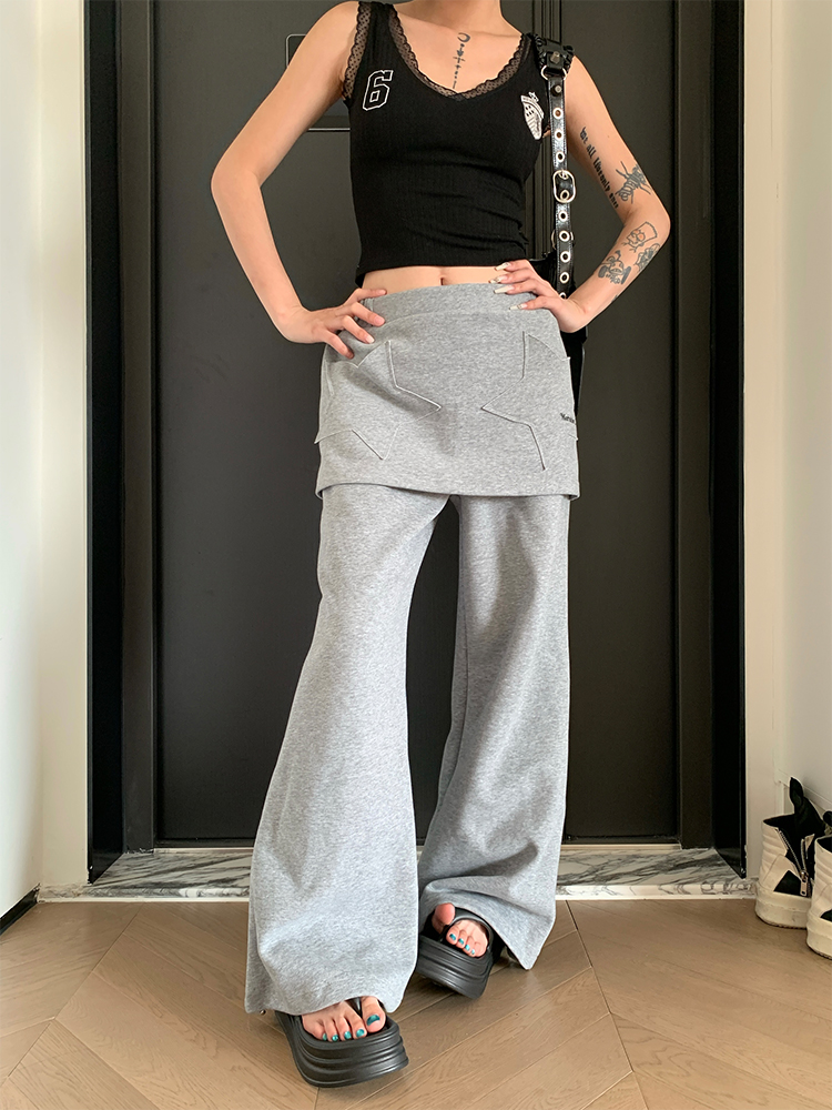 2025 Spring American Vintage Two-Piece Star Print Sweatpants for Women - Loose Casual Straight Leg Fashion Long Pants