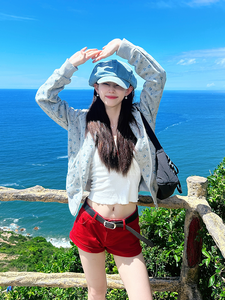 2025 Spring Autumn American Vintage Floral Hooded Zipper Cardigan Sweatshirt for Women - Loose Casual Jacket