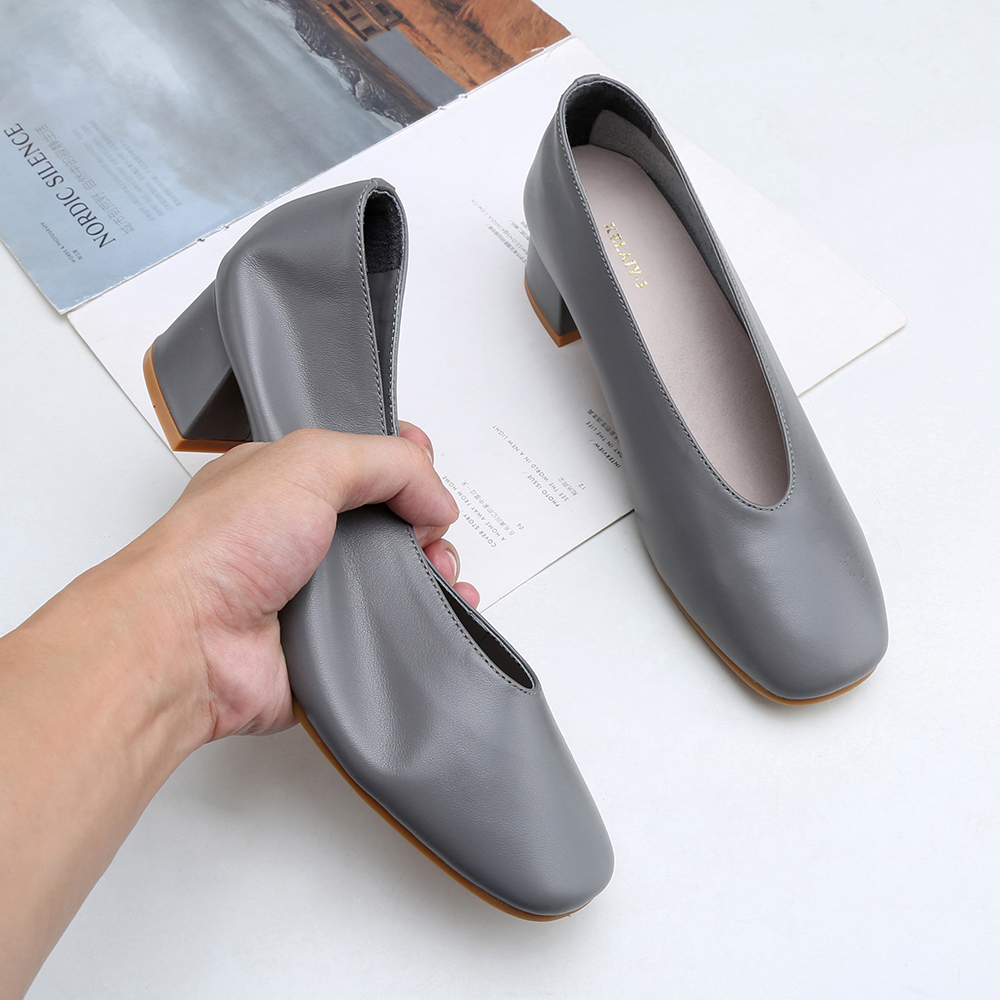 2025 Spring Soft Leather Mid-Heel Chunky Heels - Retro Square Toe Women's Shoes, Comfortable Genuine Leather Soft Sole