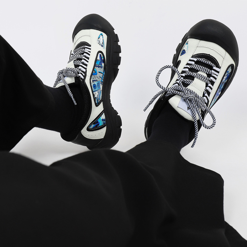 2025 Spring Summer Women's Dad Shoes Round Toe Lace-Up Thick-Soled Cute Niche Sports Shoes Ugly Cute Style