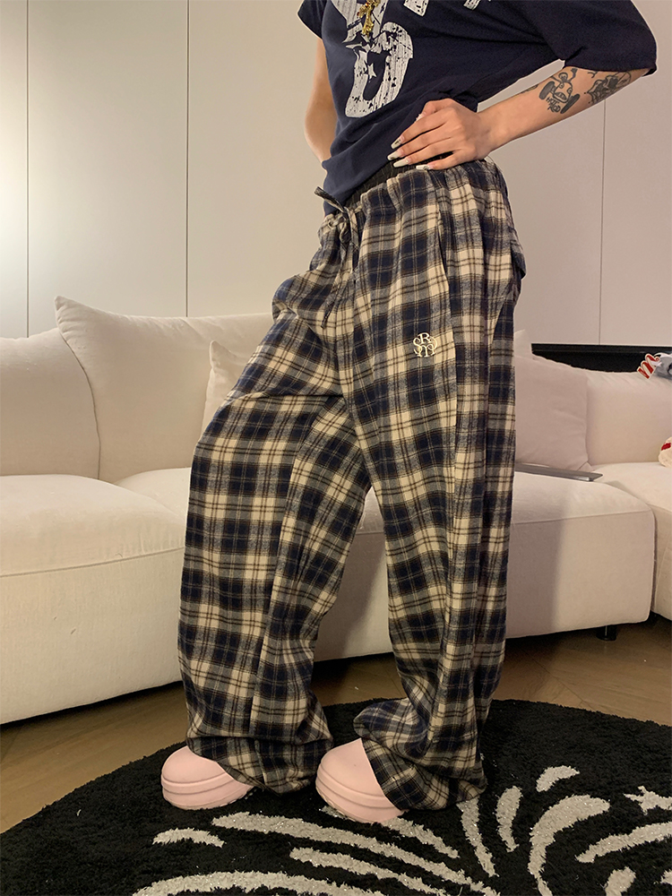 2025 Spring Vintage Patchwork Plaid Pants for Men and Women - Loose Casual Straight Leg Trousers, Retro American Style