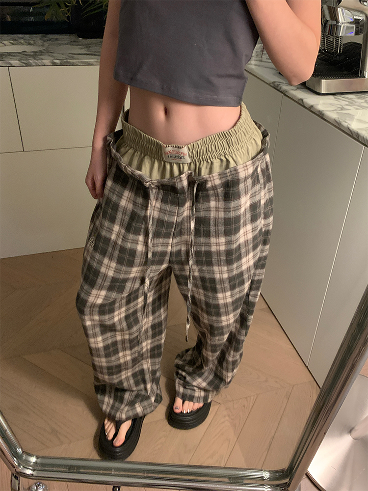 2025 Spring Vintage Patchwork Plaid Pants for Men and Women - Loose Casual Straight Leg Trousers, Retro American Style 2025 Spring Vintage Patchwork Plaid Pants for Men and Women - Loose Casual Straight Leg Trousers, Retro American Style