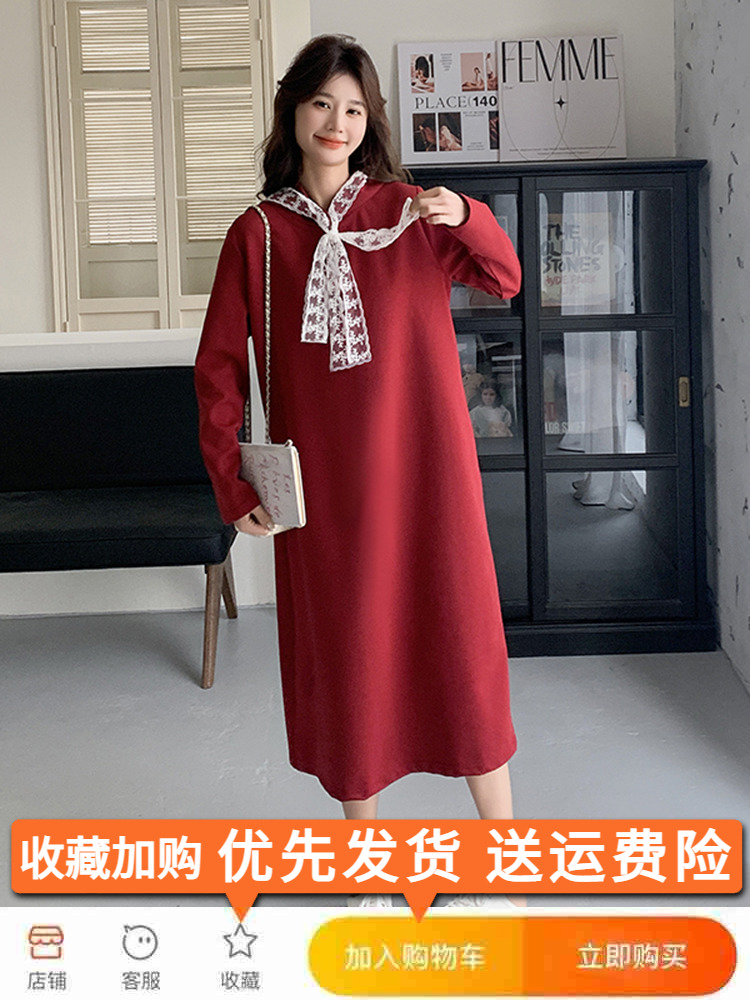 2025 Spring Women's Long Dress - Loose Slimming Design with Red Bow - Stylish Sweatshirt for New Year Outfit 2025 Spring Women's Long Dress - Loose Slimming Design with Red Bow - Stylish Sweatshirt for New Year Outfit