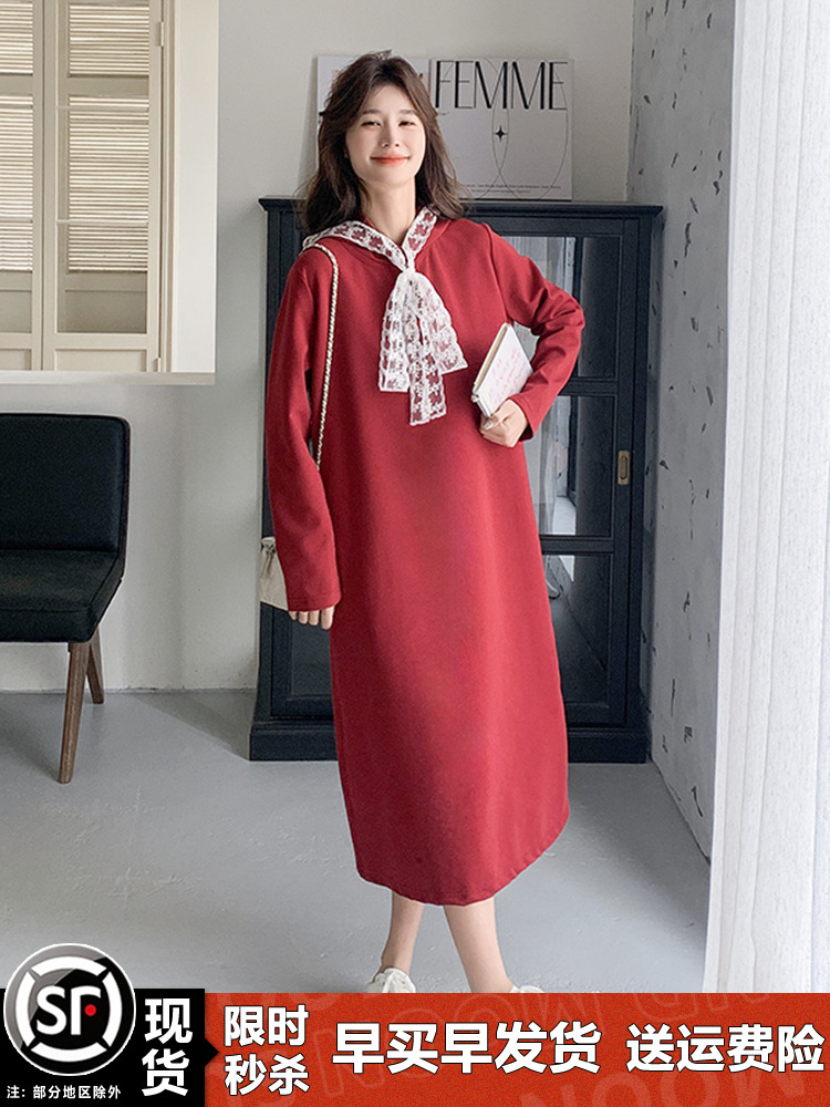 2025 Spring Women's Long Dress - Loose Slimming Design with Red Bow - Stylish Sweatshirt for New Year Outfit 2025 Spring Women's Long Dress - Loose Slimming Design with Red Bow - Stylish Sweatshirt for New Year Outfit