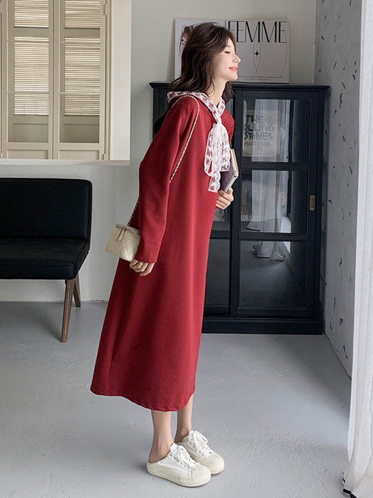 2025 Spring Women's Long Dress - Loose Slimming Design with Red Bow - Stylish Sweatshirt for New Year Outfit 2025 Spring Women's Long Dress - Loose Slimming Design with Red Bow - Stylish Sweatshirt for New Year Outfit