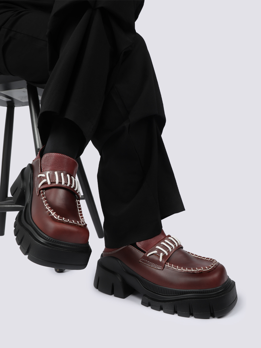 2025 Spring/Summer Genuine Leather Gender-Neutral Retro Thick-Soled Height-Increasing Shoes for Women