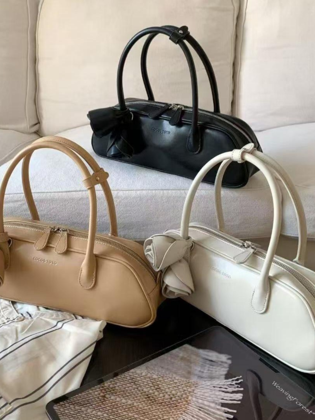 2025 Spring/Summer Rose Design Long Baguette Bag - Fresh Solid Color Versatile Tote & Crossbody Women's Bag