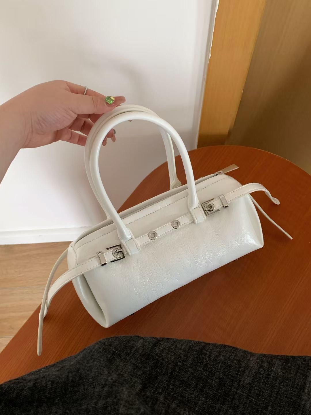 2025 Spring/Summer Small Sausage Bag Motorcycle Style with Belt Decoration - Handheld Crossbody Women's Bag