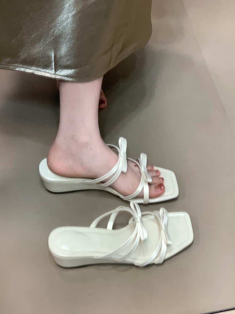 2025 Summer Bow Wedge Sandals - French Square Toe Fairy Style Slide Sandals for Trendy Summer Fashion 2025 Summer Bow Wedge Sandals - French Square Toe Fairy Style Slide Sandals for Trendy Summer Fashion