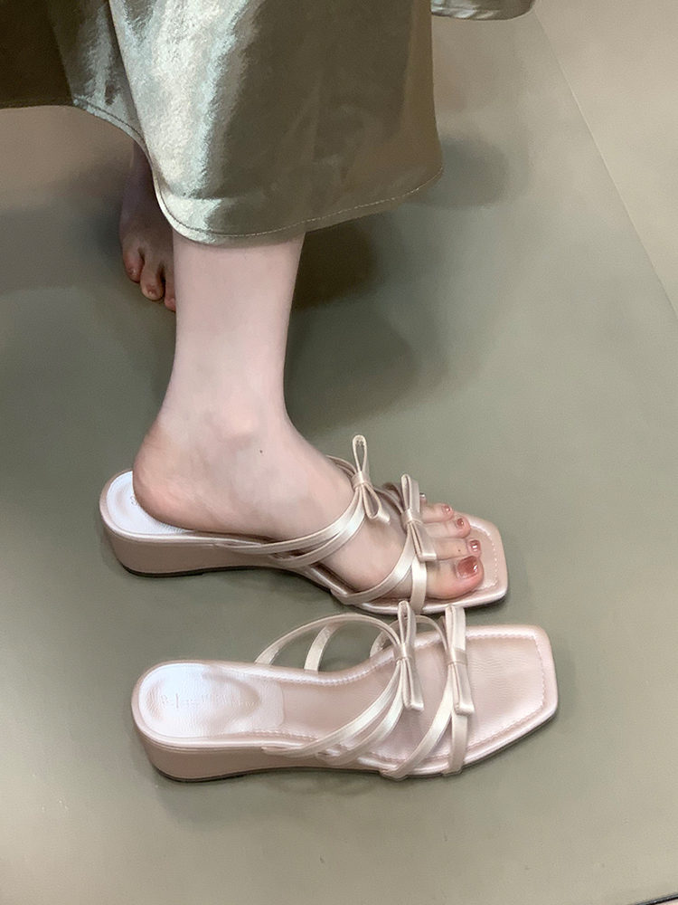 2025 Summer Bow Wedge Sandals - French Square Toe Fairy Style Slide Sandals for Trendy Summer Fashion 2025 Summer Bow Wedge Sandals - French Square Toe Fairy Style Slide Sandals for Trendy Summer Fashion