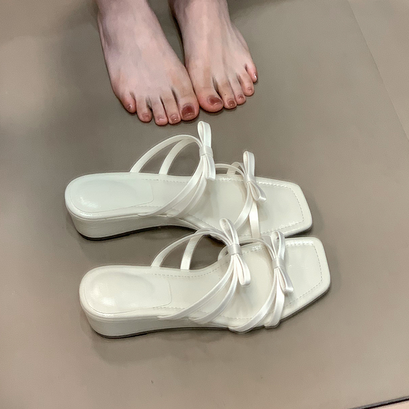 2025 Summer Bow Wedge Sandals - French Square Toe Fairy Style Slide Sandals for Trendy Summer Fashion 2025 Summer Bow Wedge Sandals - French Square Toe Fairy Style Slide Sandals for Trendy Summer Fashion