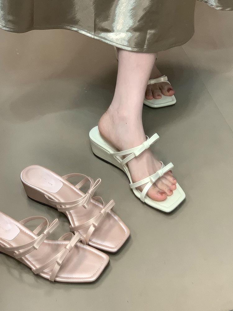 2025 Summer Bow Wedge Sandals - French Square Toe Fairy Style Slide Sandals for Trendy Summer Fashion 2025 Summer Bow Wedge Sandals - French Square Toe Fairy Style Slide Sandals for Trendy Summer Fashion