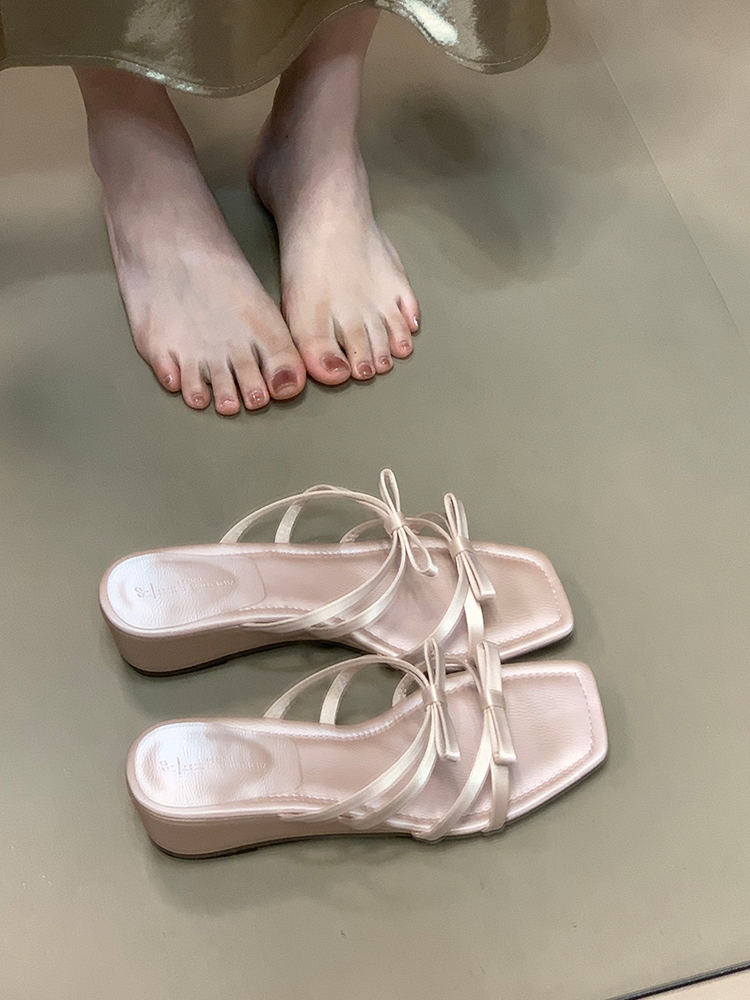2025 Summer Bow Wedge Sandals - French Square Toe Fairy Style Slide Sandals for Trendy Summer Fashion 2025 Summer Bow Wedge Sandals - French Square Toe Fairy Style Slide Sandals for Trendy Summer Fashion