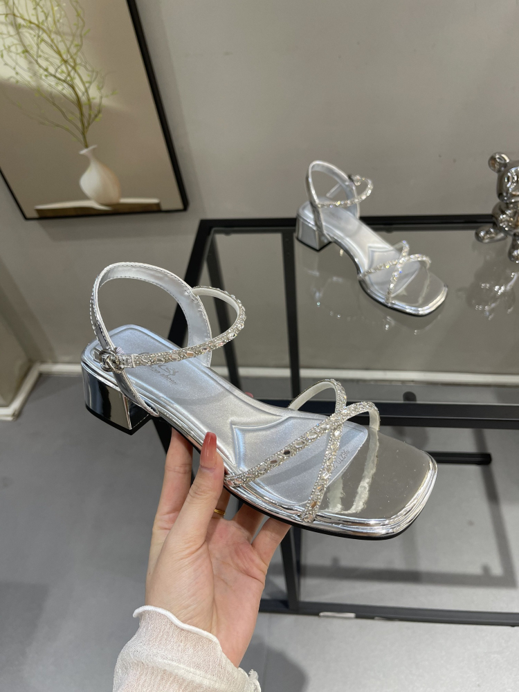 2025 Summer Fairy Style Square Toe Chunky Heel Sandals for Women, One Strap High-Quality Roman Shoes, Trendy Summer Footwear