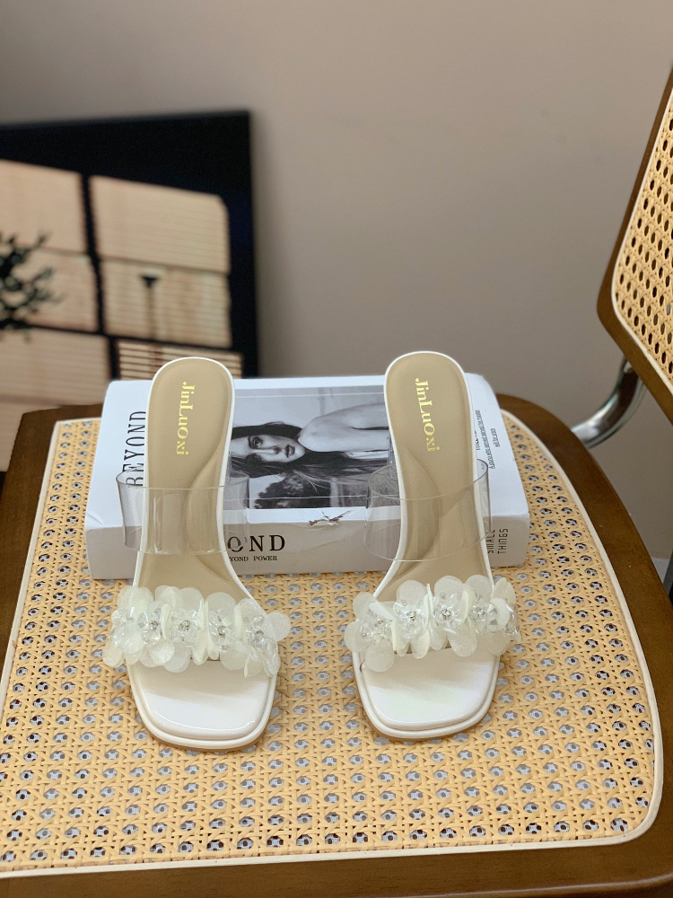 2025 Summer Floral Crystal Transparent High-Heeled Sandals for Women - Stylish Square Toe Versatile Slide Design 2025 Summer Floral Crystal Transparent High-Heeled Sandals for Women - Stylish Square Toe Versatile Slide Design
