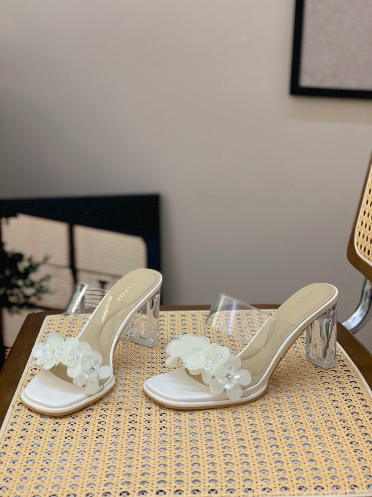 2025 Summer Floral Crystal Transparent High-Heeled Sandals for Women - Stylish Square Toe Versatile Slide Design 2025 Summer Floral Crystal Transparent High-Heeled Sandals for Women - Stylish Square Toe Versatile Slide Design