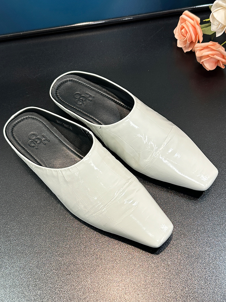 2025 Summer Genuine Leather Low-Heeled Open-Toe Slippers for Women - European Square-Toe British Style Slip-On Shoes 2025 Summer Genuine Leather Low-Heeled Open-Toe Slippers for Women - European Square-Toe British Style Slip-On Shoes