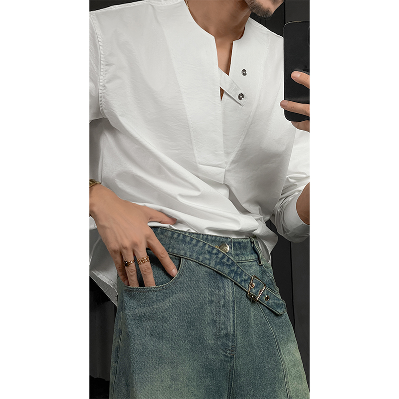 2025 Summer Long Sleeve Solid Color Shirt - Loose Fit, Casual Versatile Design, Niche Aesthetic for Effortless Style