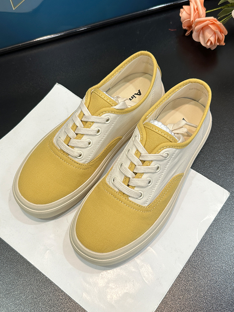 2025 Summer Round Toe Lace-Up Flat Canvas Shoes for Women - Comfortable Breathable Color Block Casual Sneakers with Thick Sole