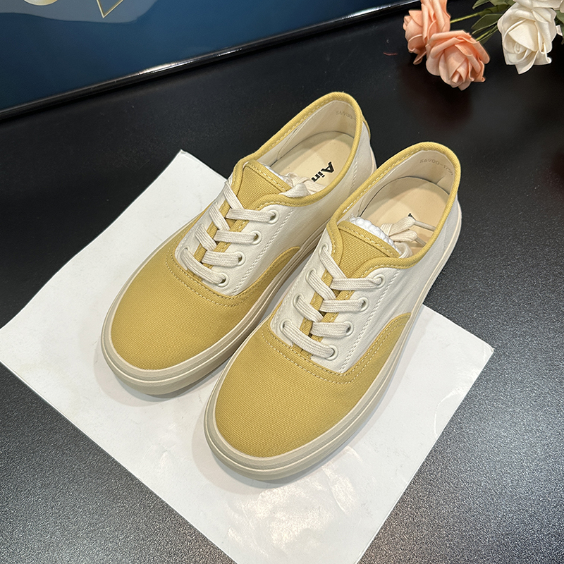 2025 Summer Round Toe Lace-Up Flat Canvas Shoes for Women - Comfortable Breathable Color Block Casual Sneakers with Thick Sole
