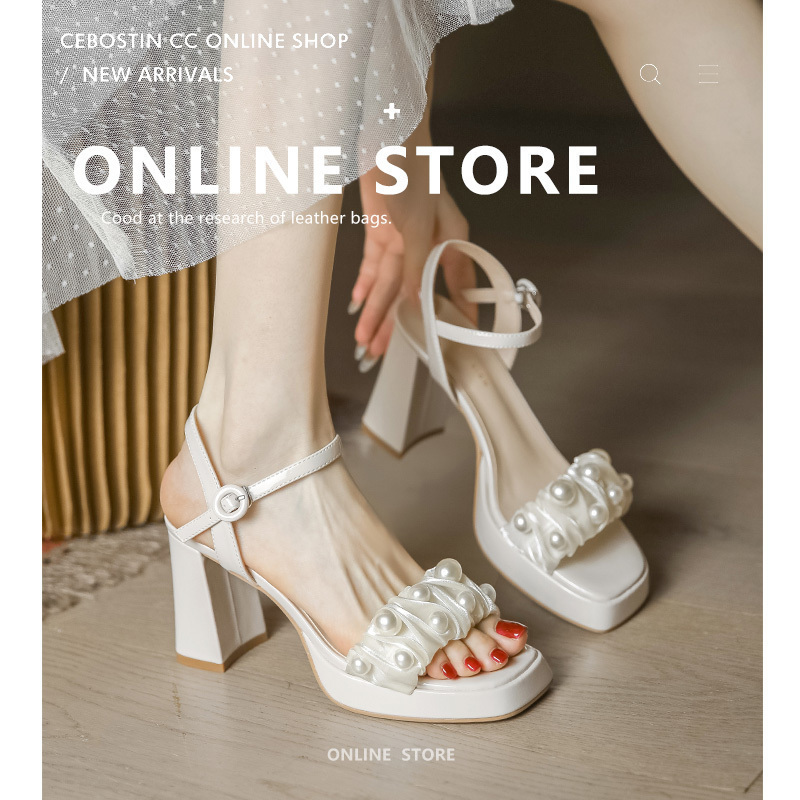 2025 Summer Small Size 33 Pearl Silk Open-Toe One-Strap Chunky Heel Waterproof Platform High Heels Sandals for Women 

Optimized Title: 2025 Summer Pearl Silk Open-Toe One-Strap Chunky Heel Waterproof Platform High Heels Sandals for Women - Small