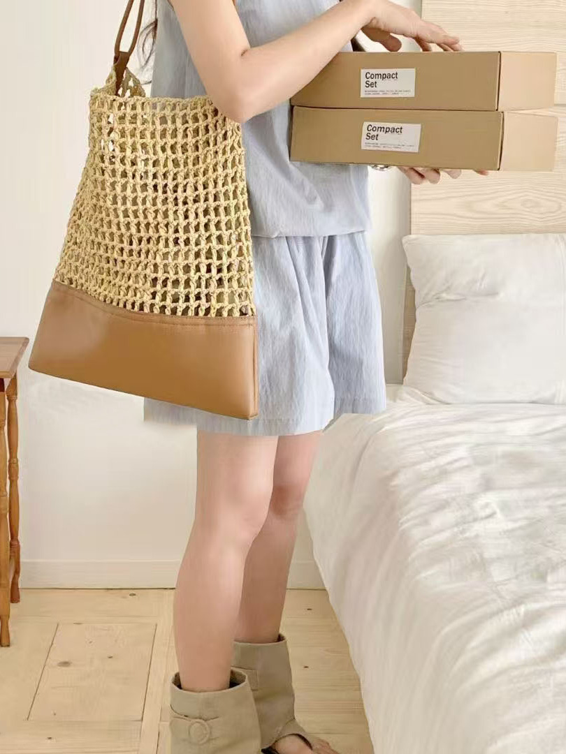 2025 Summer Vacation Beach Straw Crochet Woven Tote Bag - Large Capacity Shoulder Crossbody Bag for Women