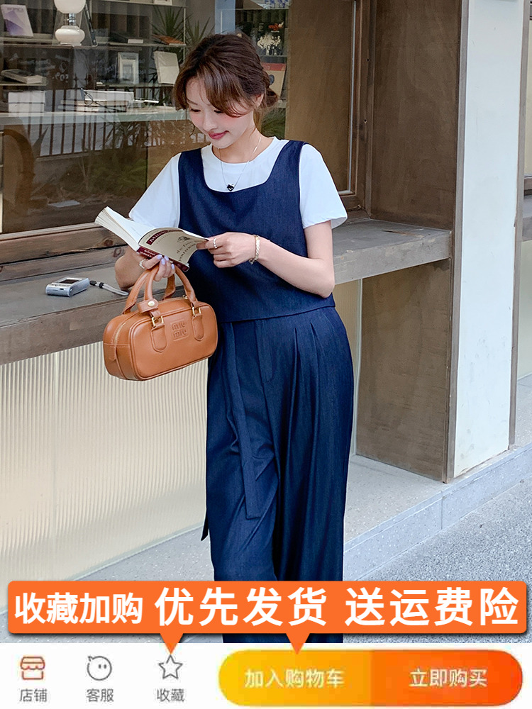 2025 Summer Women's Denim Outfit Set with Relaxed Wide-Leg Pants - Trendy Age-Reducing Style for Effortless Chic 2025 Summer Women's Denim Outfit Set with Relaxed Wide-Leg Pants - Trendy Age-Reducing Style for Effortless Chic