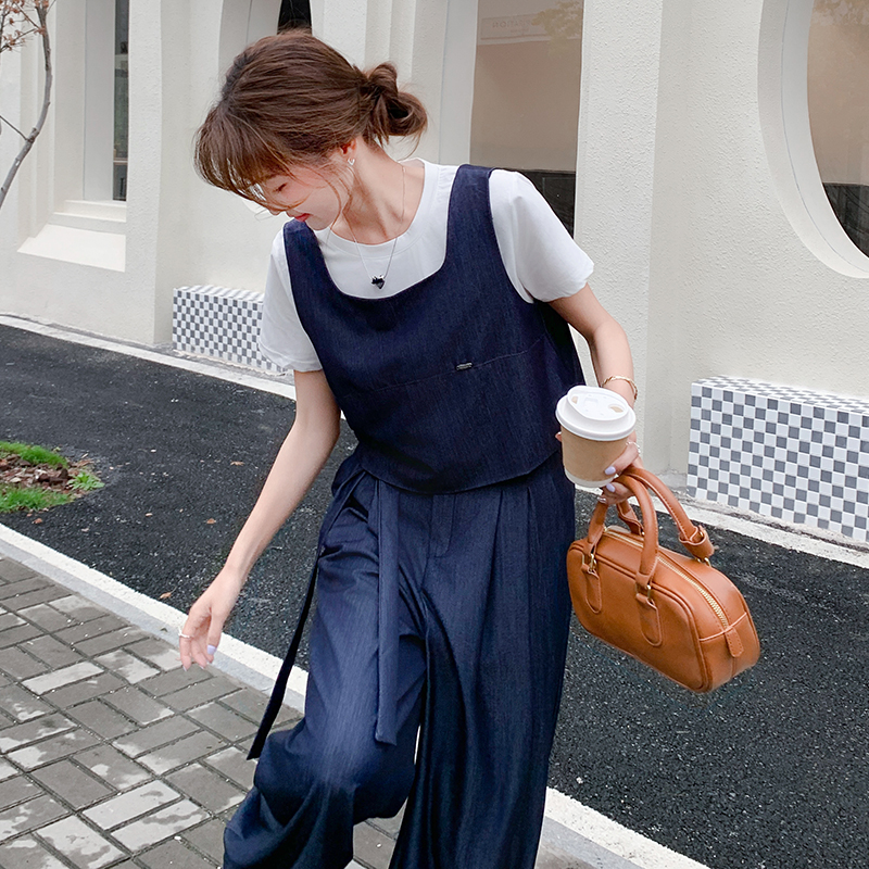 2025 Summer Women's Denim Outfit Set with Relaxed Wide-Leg Pants - Trendy Age-Reducing Style for Effortless Chic